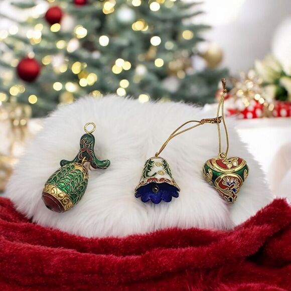 Set of 3 Cloisonne Christmas Ornaments - Picture 1 of 6